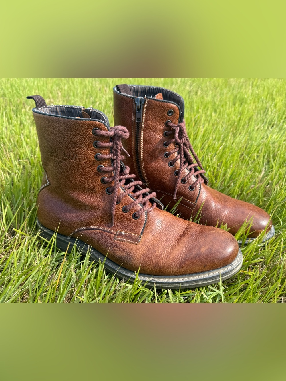 Kenneth Cole Reaction Men's Less terdays News - Lace up Zip up Boots 11.5